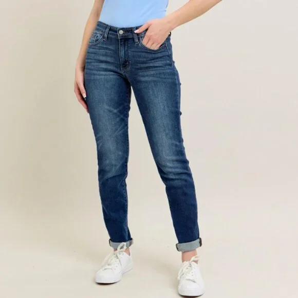 Judy Blue Mid Rise Cuffed Slim Fit Jeans - Picture 2 of 4